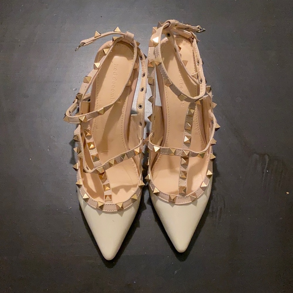 Ivory Cream Gold Studded Heels Size 7